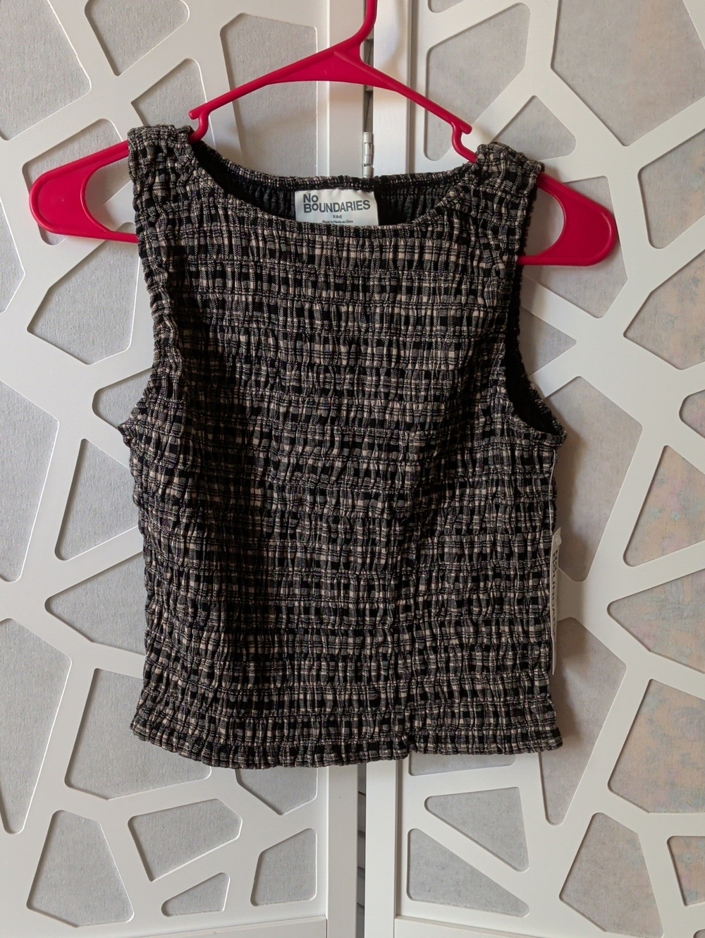 No Boundaries Black and Cream Smocked Sleeveless Tank Top